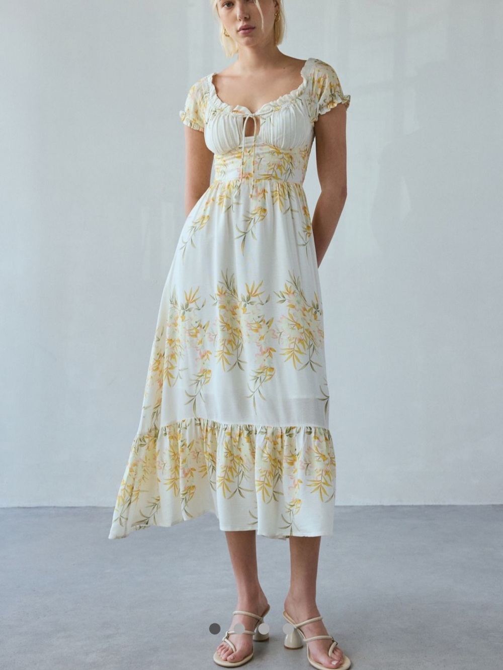 Urban Outfitters White and Yellow Floral Midi Dress